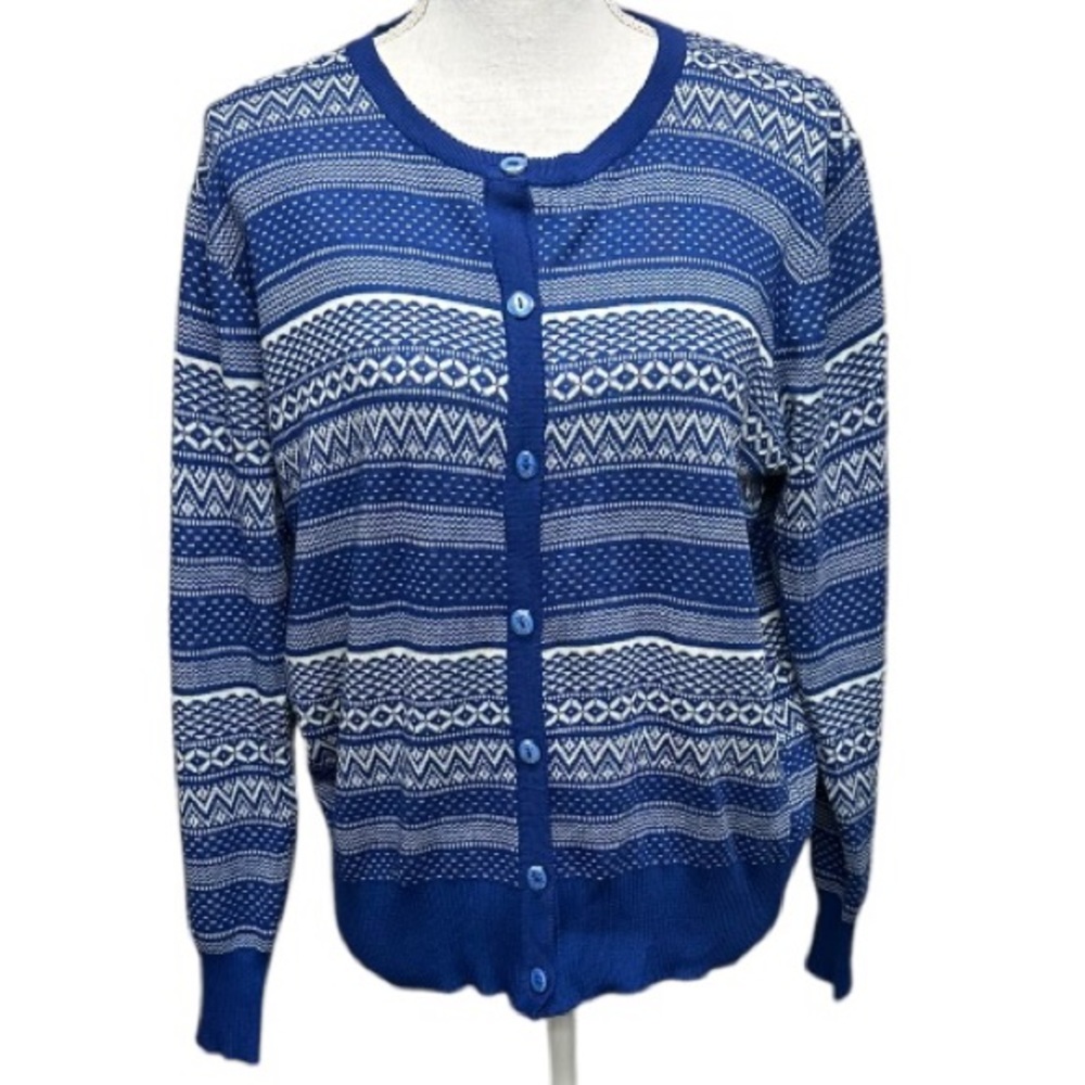 Jon & Anna‎ Vintage Nordic Blue White Sparkly Buttons Cardigan Size 3X